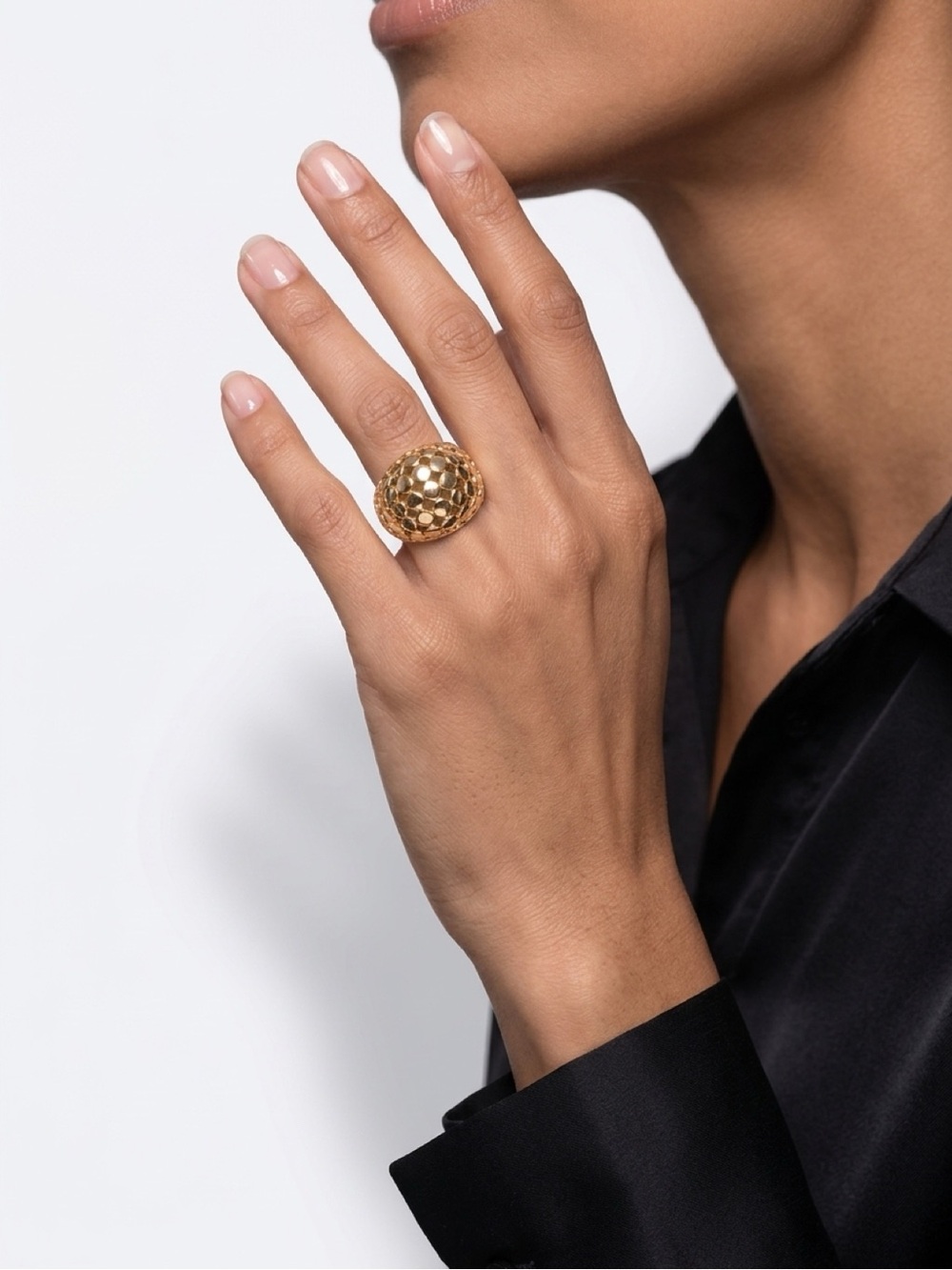 Ralph Lauren Gold Tone Dot Wide Dome Band Ring Bold Silhouette Hollowed Honeycom
